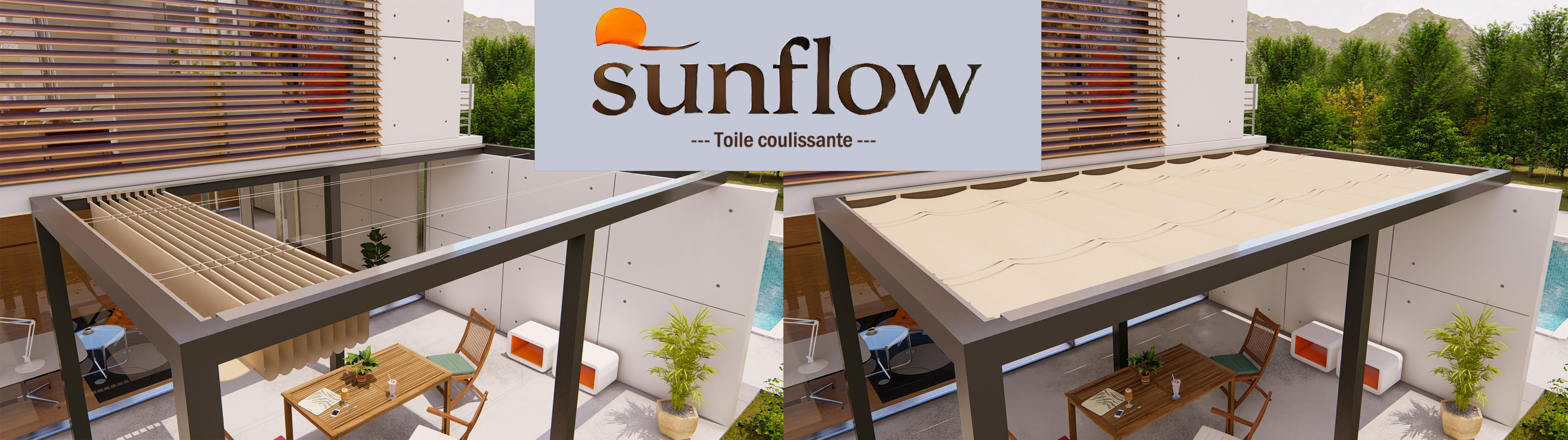 toile coulissante sunflow en position ouverte et ferme